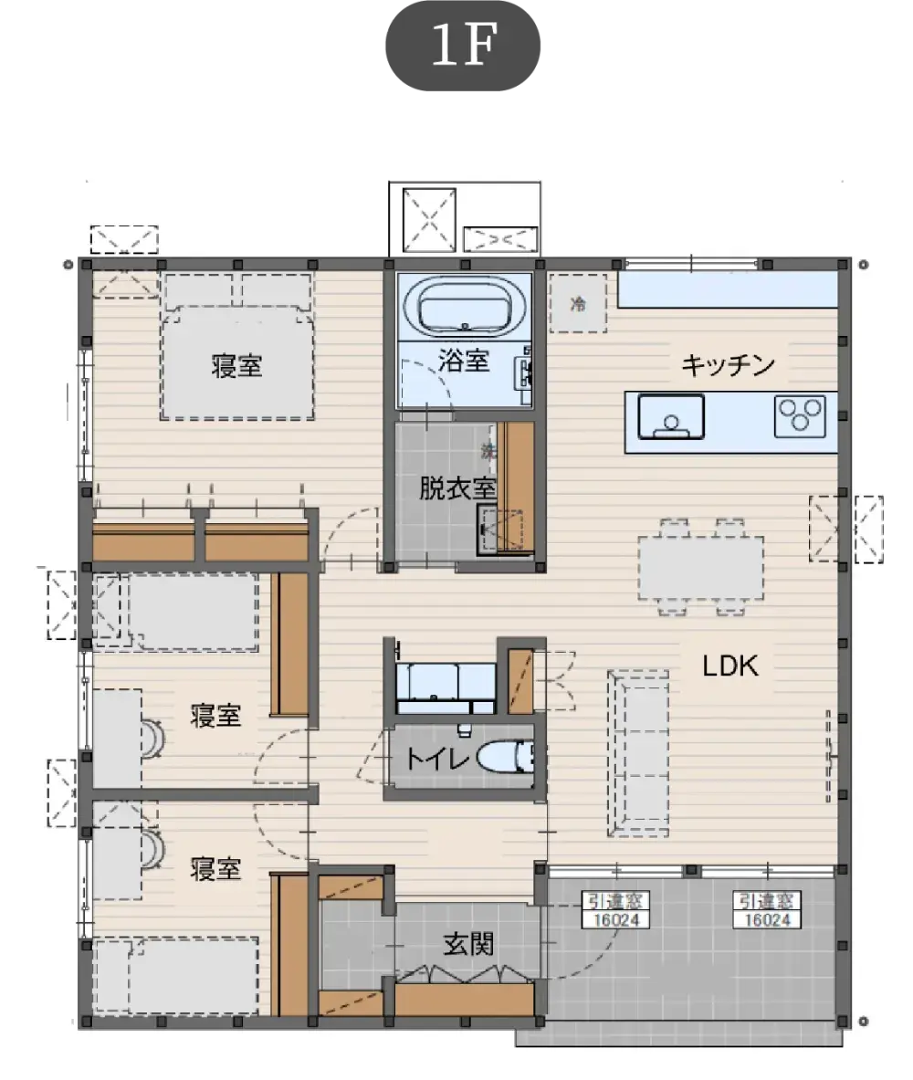 耐久の家 平屋プランの間取り図