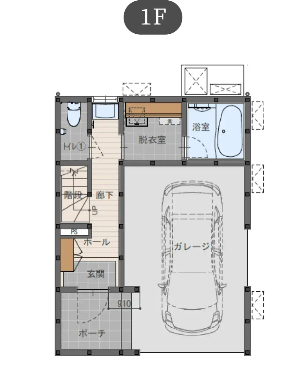 耐久の家 狭小地プランの間取り図（1）