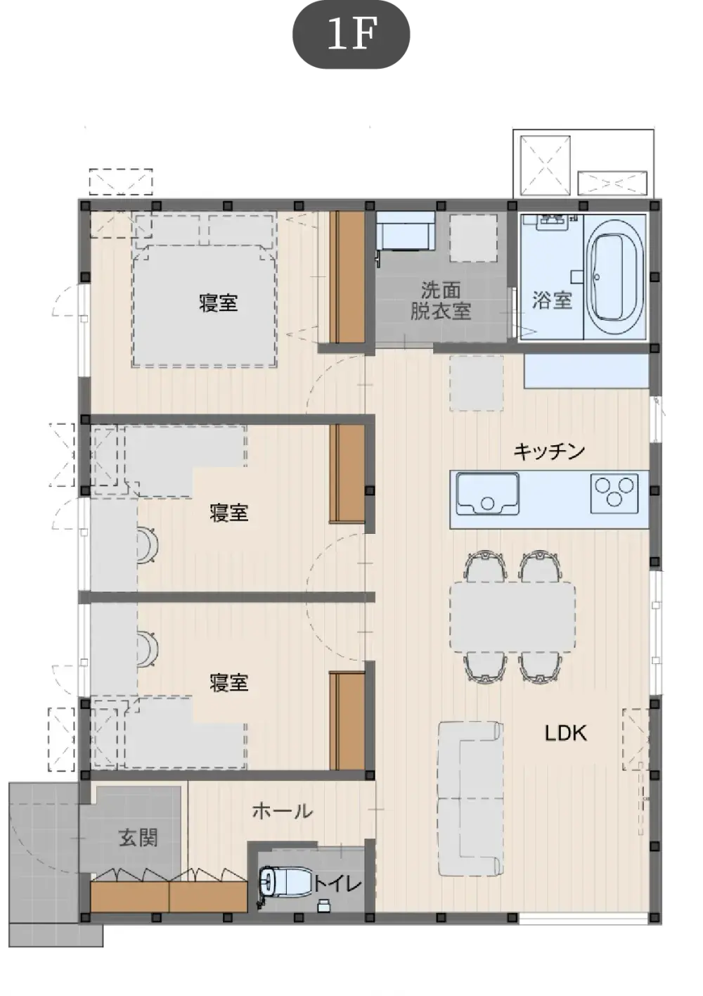 自由な箱の家 平屋プランの間取り図