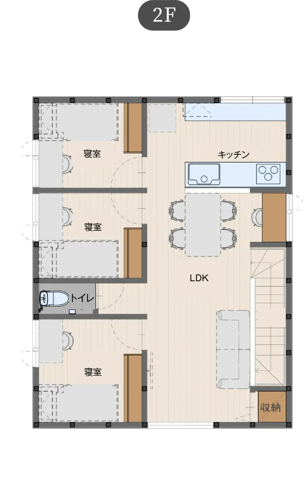 自由な箱の家 狭小地プランの間取り図（2）