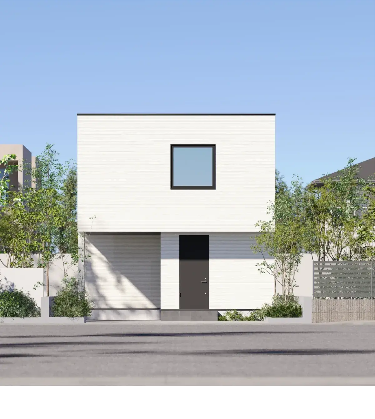 自由な箱の家 狭小地プランの外観（CGパース）