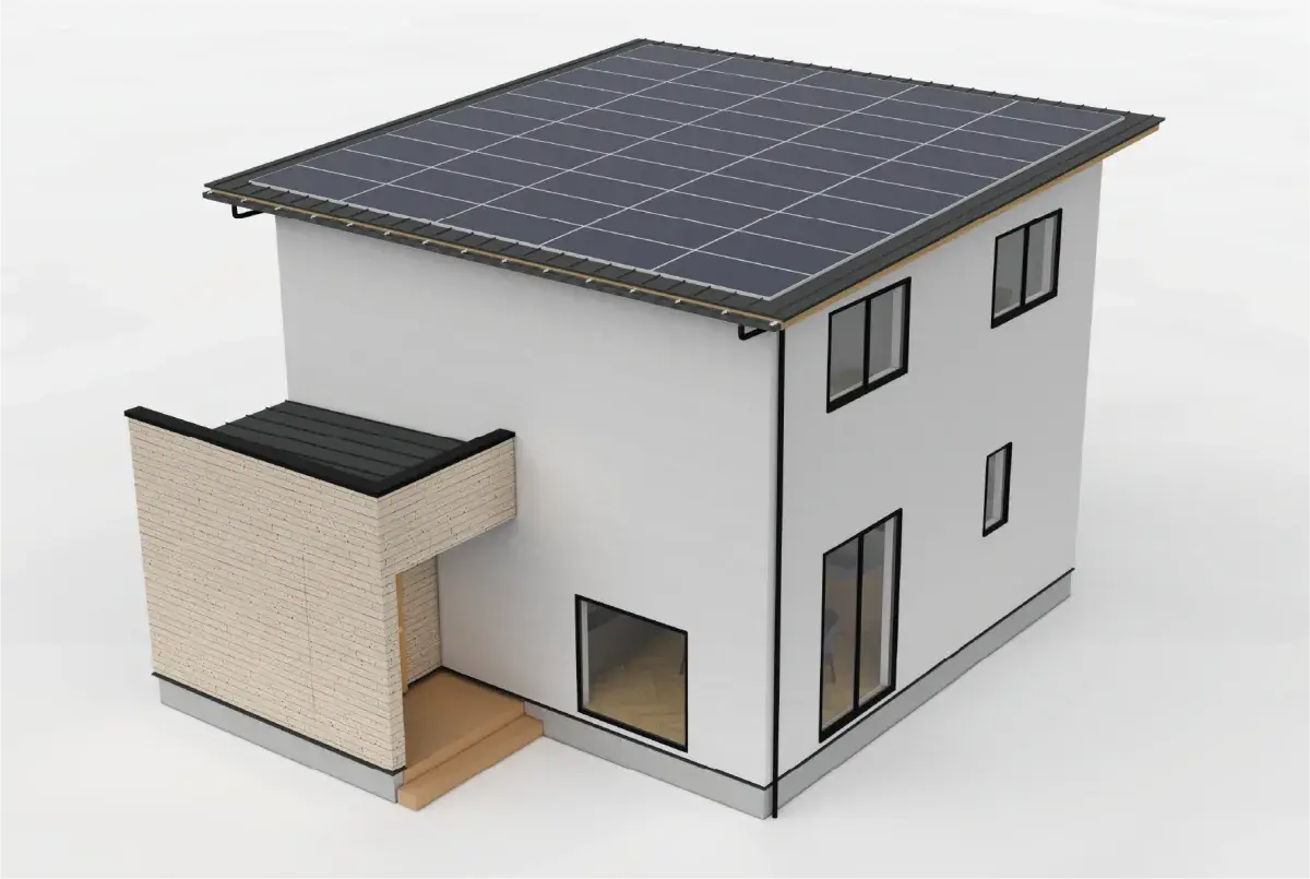 自然素材の家：軒の出た大きな屋根（CGパース）