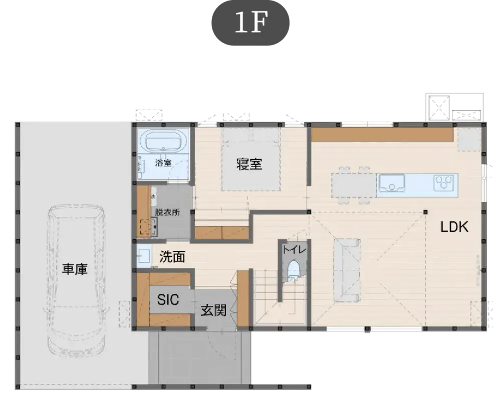 自然素材の家 プレミアムプランの間取り図（1）
