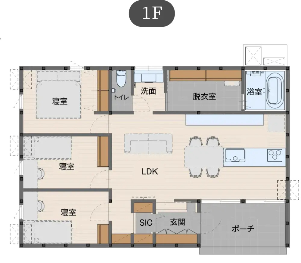 北欧スタイルの家 平屋プランの間取り図