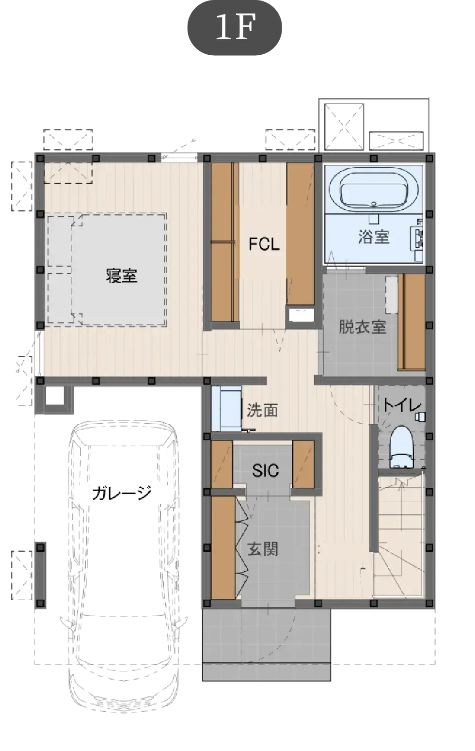 北欧スタイルの家 狭小地プランの間取り図（1）