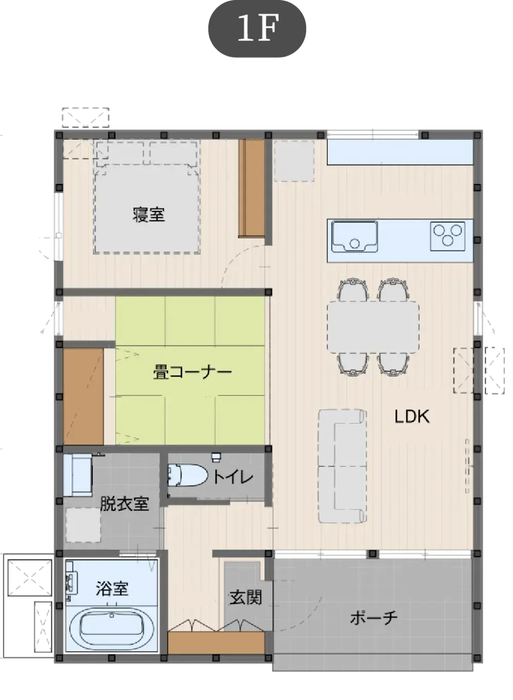 ふたりの平屋 狭小地プランの間取り図