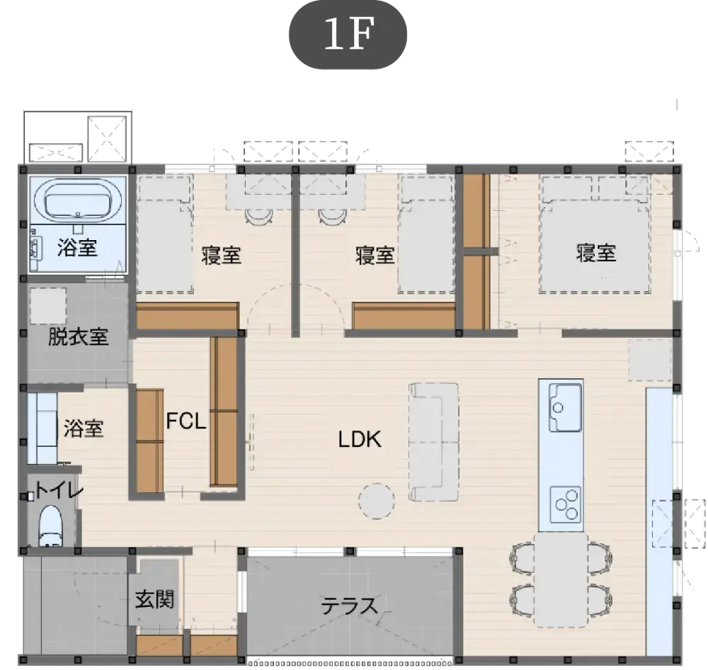 Wood Maison 平屋プランの間取り図