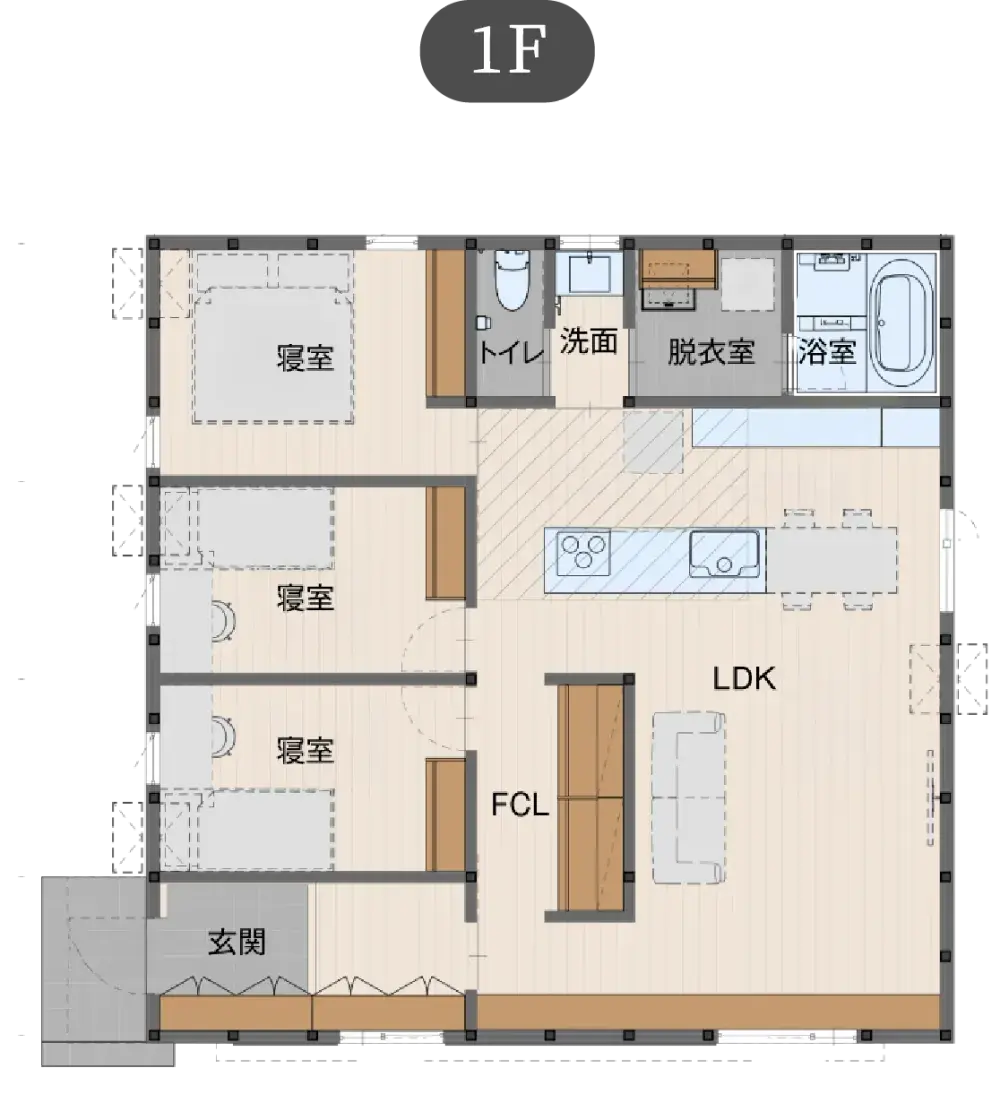 未来を創るZEHの家 平屋プランの間取り図
