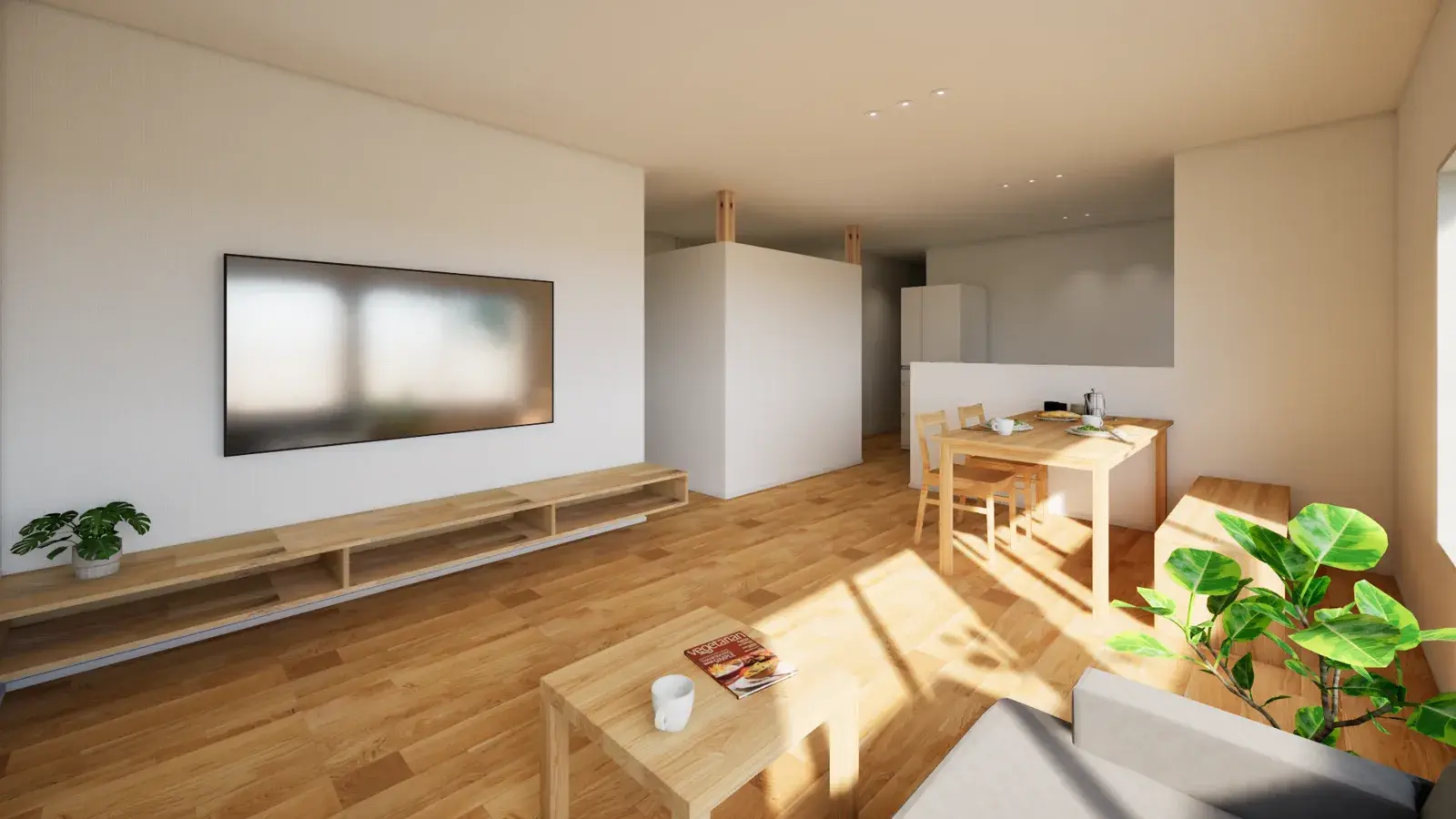 平屋プランの内観イメージ(CGパース)