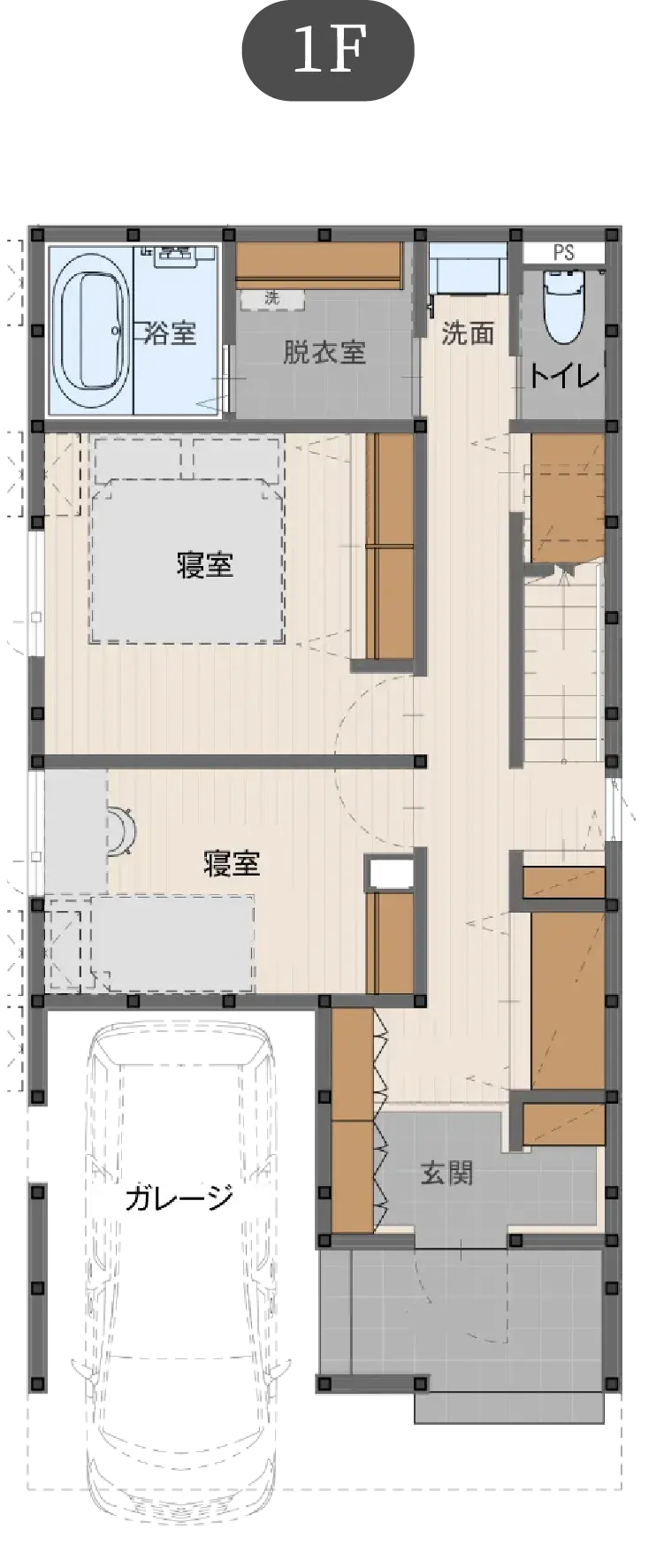 中庭のある家 狭小地プランの間取り図(1)