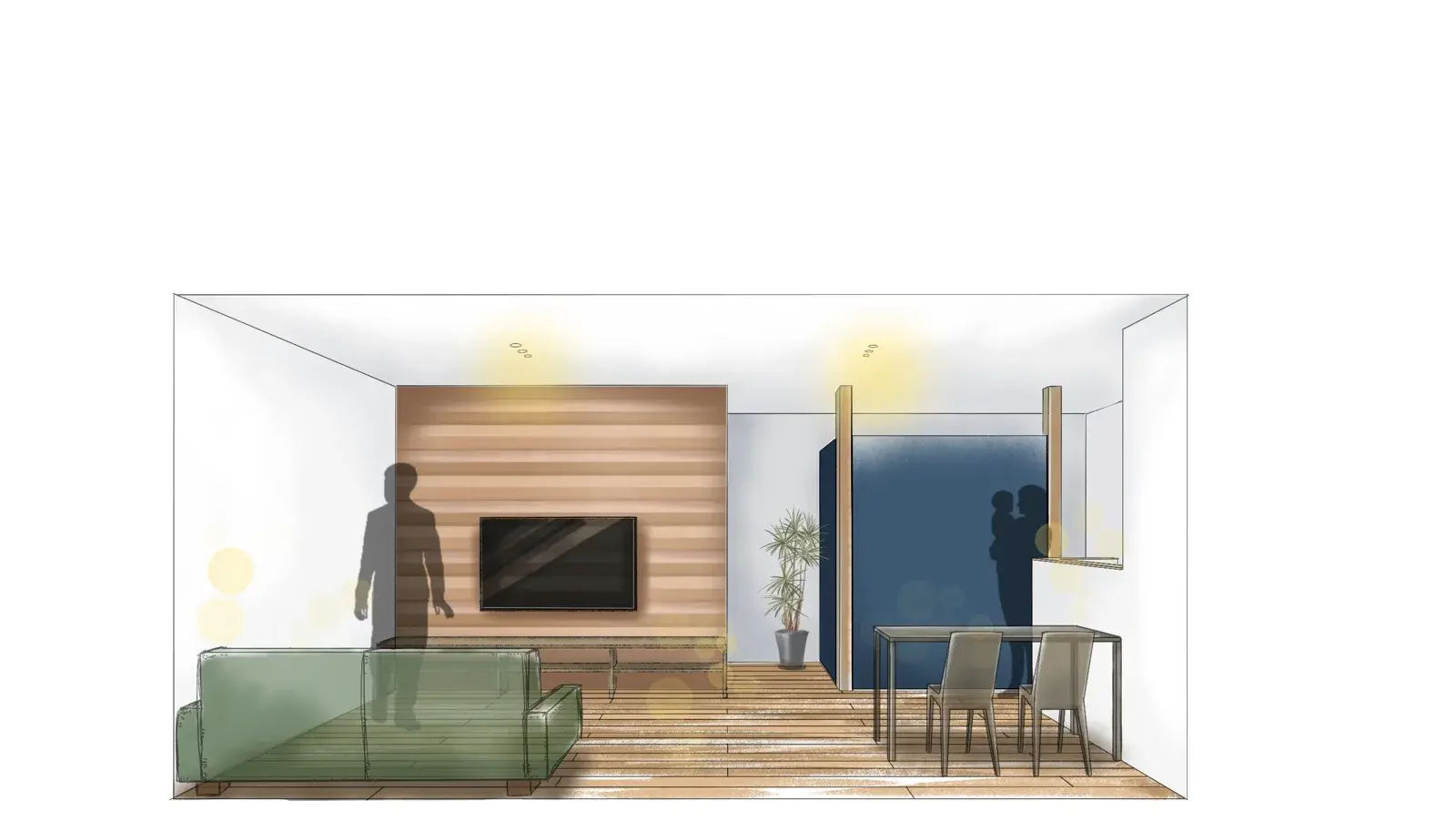 平屋28坪LDKの設計パース(木調ナチュラル)